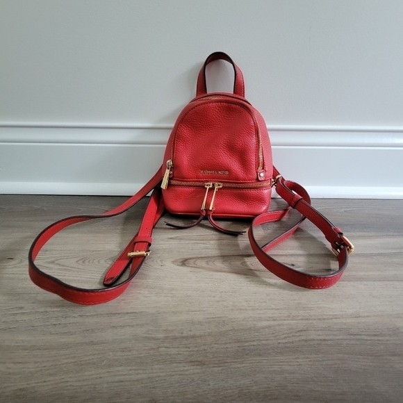 Michael Kors Red Grained Leather Mini Rhea Backpack main image 8